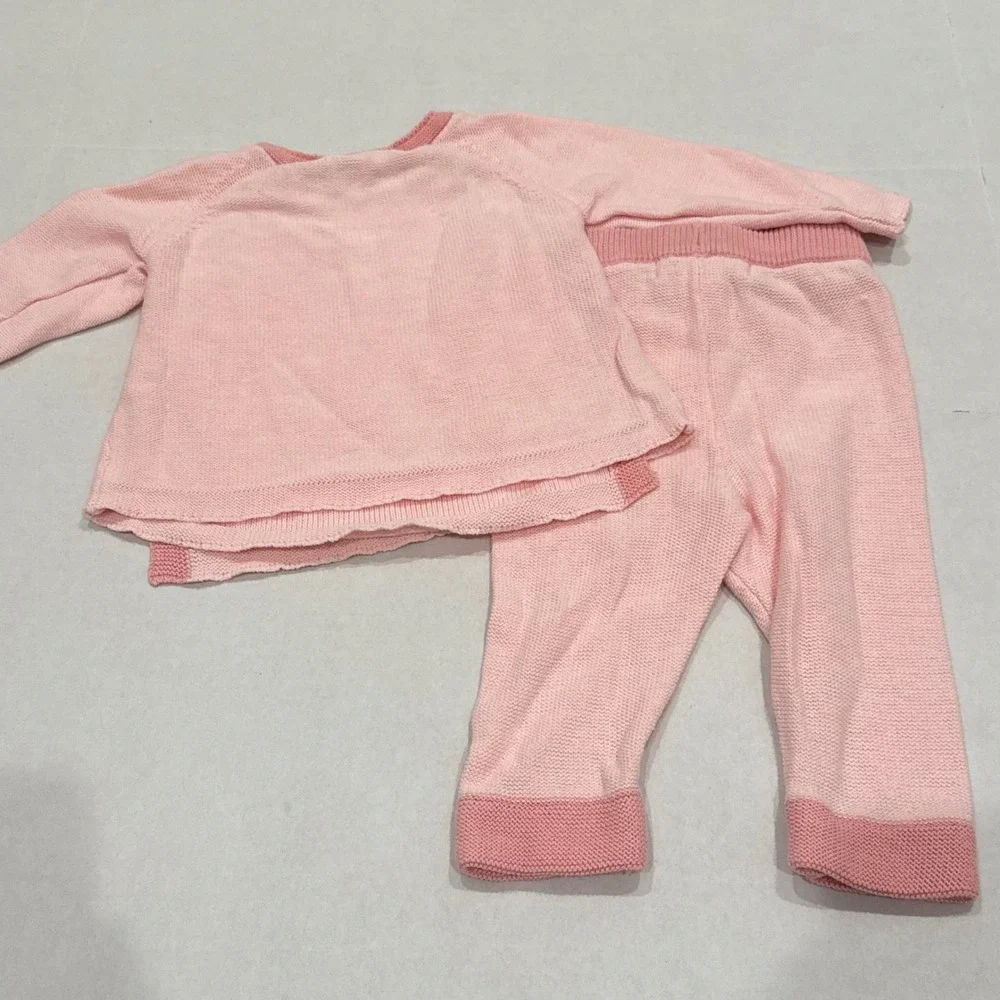 Monica + Andy Sweater Set Baby Girls 3-6M Pink Organic Cotton Heart Knit Outfit